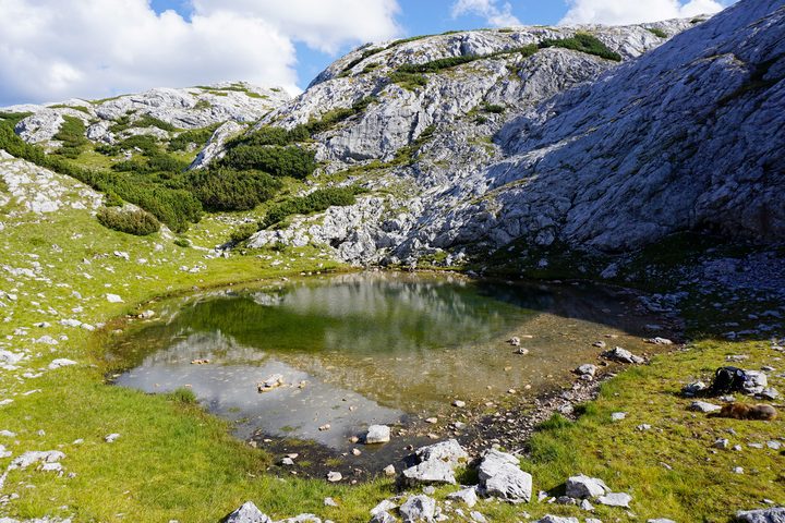 Schneebergseelein bei niedrigem Wasserstand.